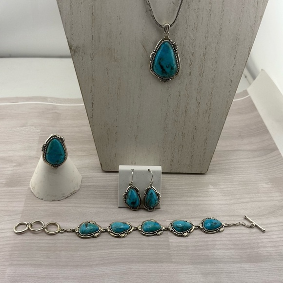 9.25 S.Silver Stamp StauerTurquoise Jewelry Set - Picture 1 of 6